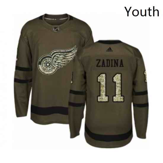 Youth Adidas Detroit Red Wings 11 Filip Zadina Premier Green Salute to Service NHL Jersey